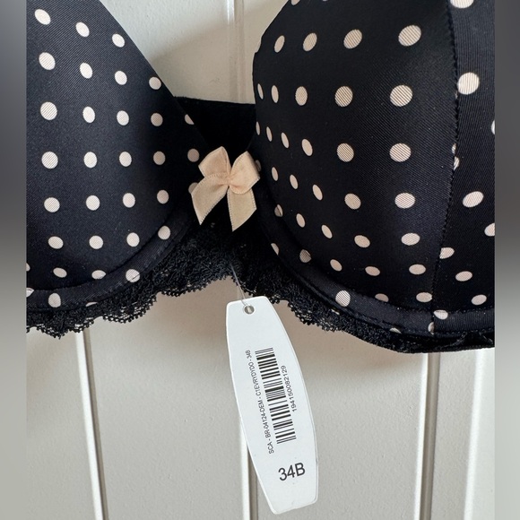 Adore Me Black/White Polka Dot Lace Bra and Panty Set. 34B/Small. - Picture 3 of 4